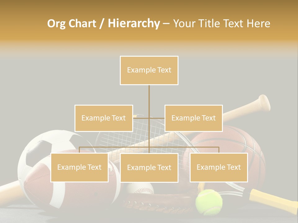 A Variety Of Sports Equipment On A Black Background Including An American Football, A Soccer Ball, A Baseball, A Baseball Bat, A Tennis Raquet, A Tennis Ball, And A Basketball PowerPoint Template