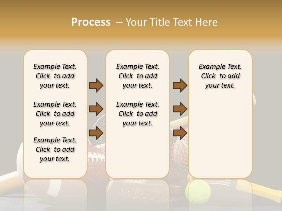 A Variety Of Sports Equipment On A Black Background Including An American Football, A Soccer Ball, A Baseball, A Baseball Bat, A Tennis Raquet, A Tennis Ball, And A Basketball PowerPoint Template
