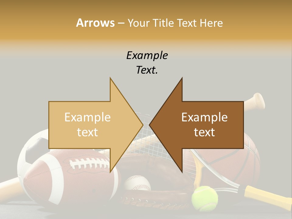 A Variety Of Sports Equipment On A Black Background Including An American Football, A Soccer Ball, A Baseball, A Baseball Bat, A Tennis Raquet, A Tennis Ball, And A Basketball PowerPoint Template