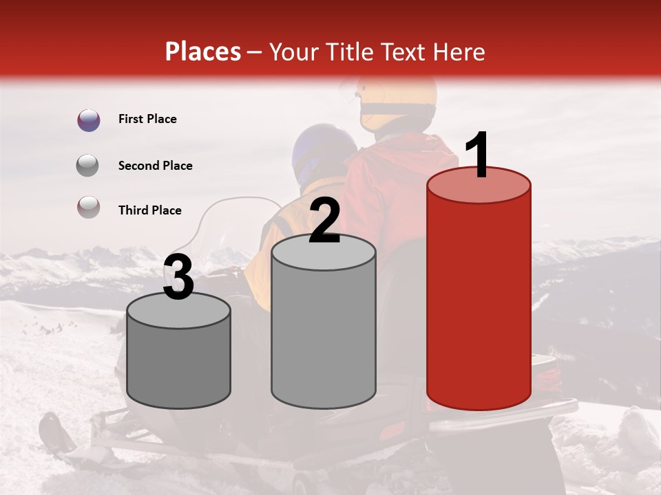 Man And Woman Riding On Snowmobile In Snowy Mountainous Terrain. PowerPoint Template