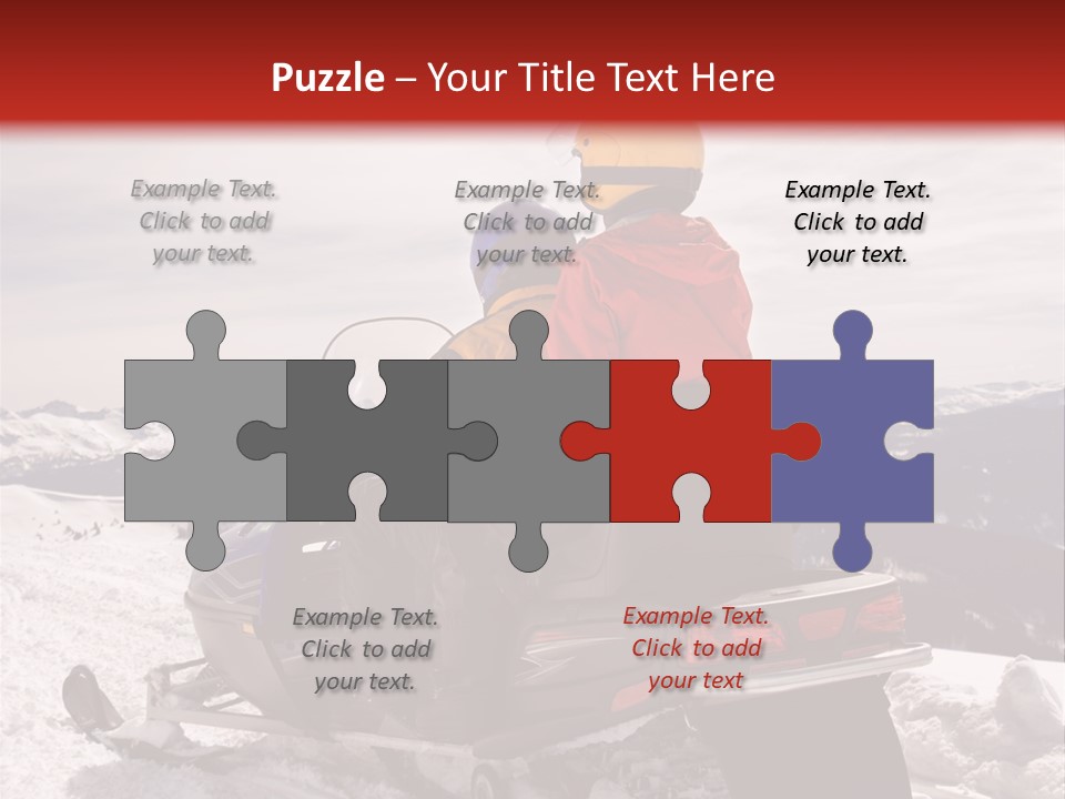 Man And Woman Riding On Snowmobile In Snowy Mountainous Terrain. PowerPoint Template