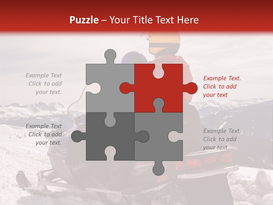 Man And Woman Riding On Snowmobile In Snowy Mountainous Terrain. PowerPoint Template