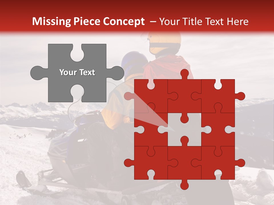 Man And Woman Riding On Snowmobile In Snowy Mountainous Terrain. PowerPoint Template