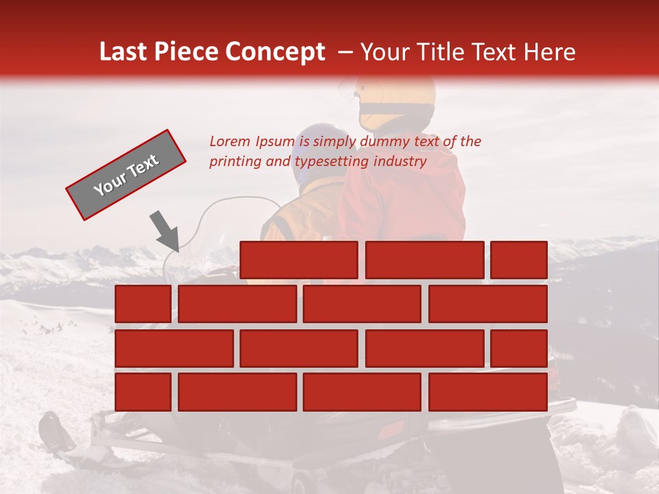 Man And Woman Riding On Snowmobile In Snowy Mountainous Terrain. PowerPoint Template