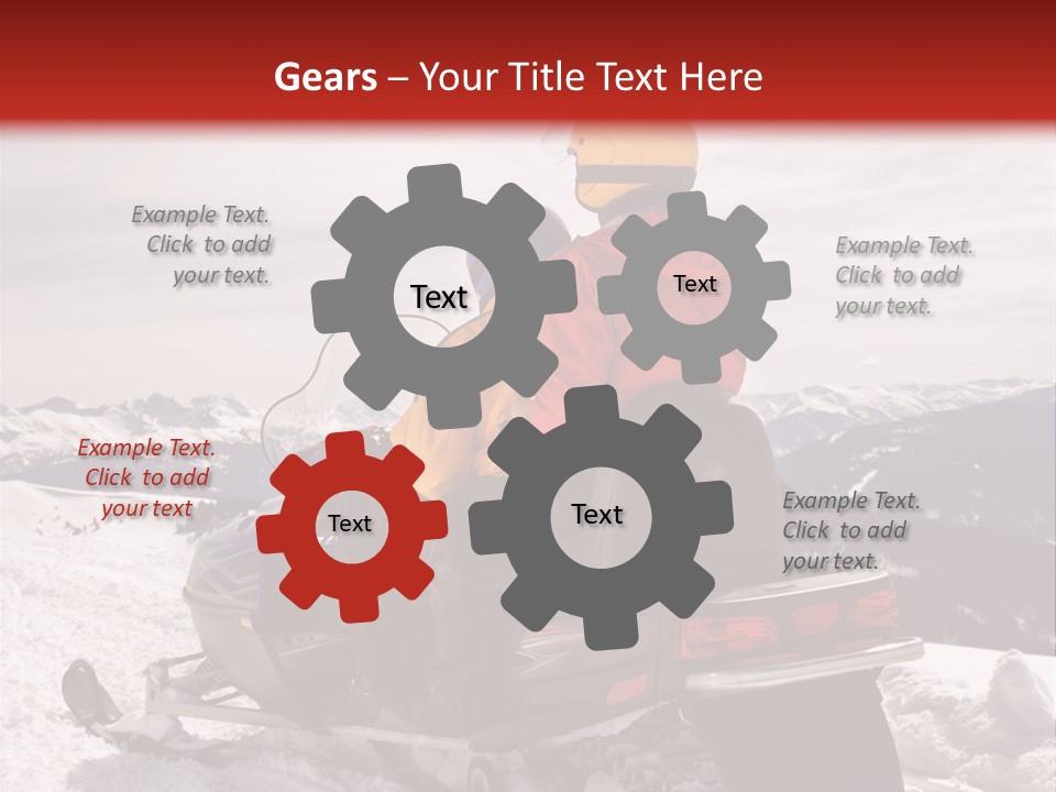 Man And Woman Riding On Snowmobile In Snowy Mountainous Terrain. PowerPoint Template