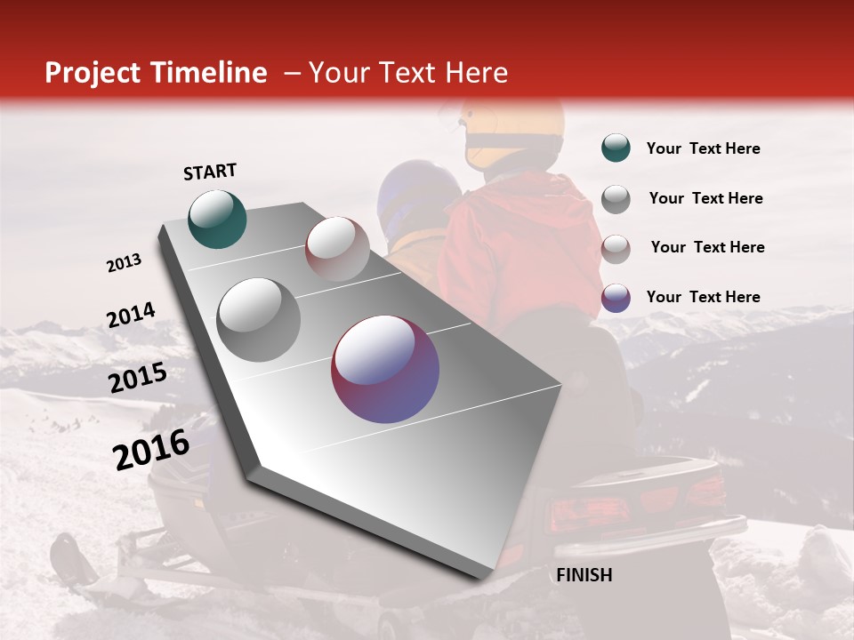 Man And Woman Riding On Snowmobile In Snowy Mountainous Terrain. PowerPoint Template