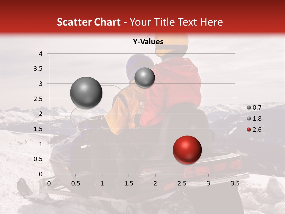 Man And Woman Riding On Snowmobile In Snowy Mountainous Terrain. PowerPoint Template