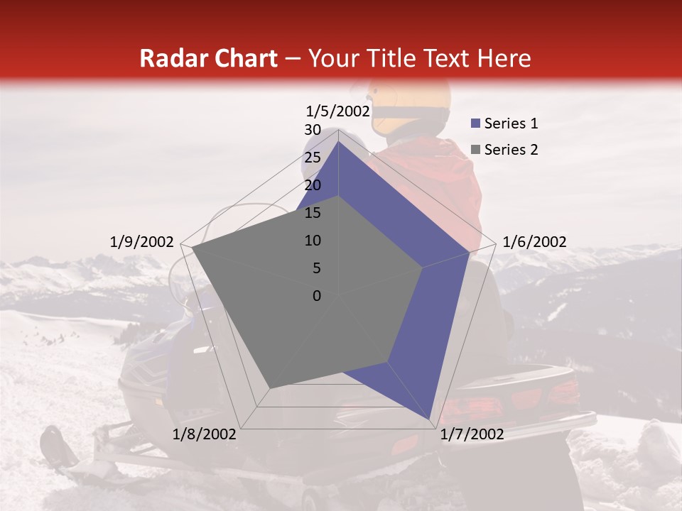 Man And Woman Riding On Snowmobile In Snowy Mountainous Terrain. PowerPoint Template