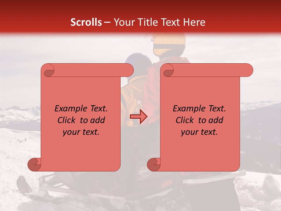 Man And Woman Riding On Snowmobile In Snowy Mountainous Terrain. PowerPoint Template