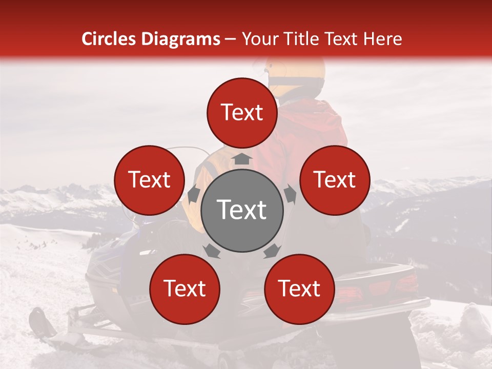 Man And Woman Riding On Snowmobile In Snowy Mountainous Terrain. PowerPoint Template