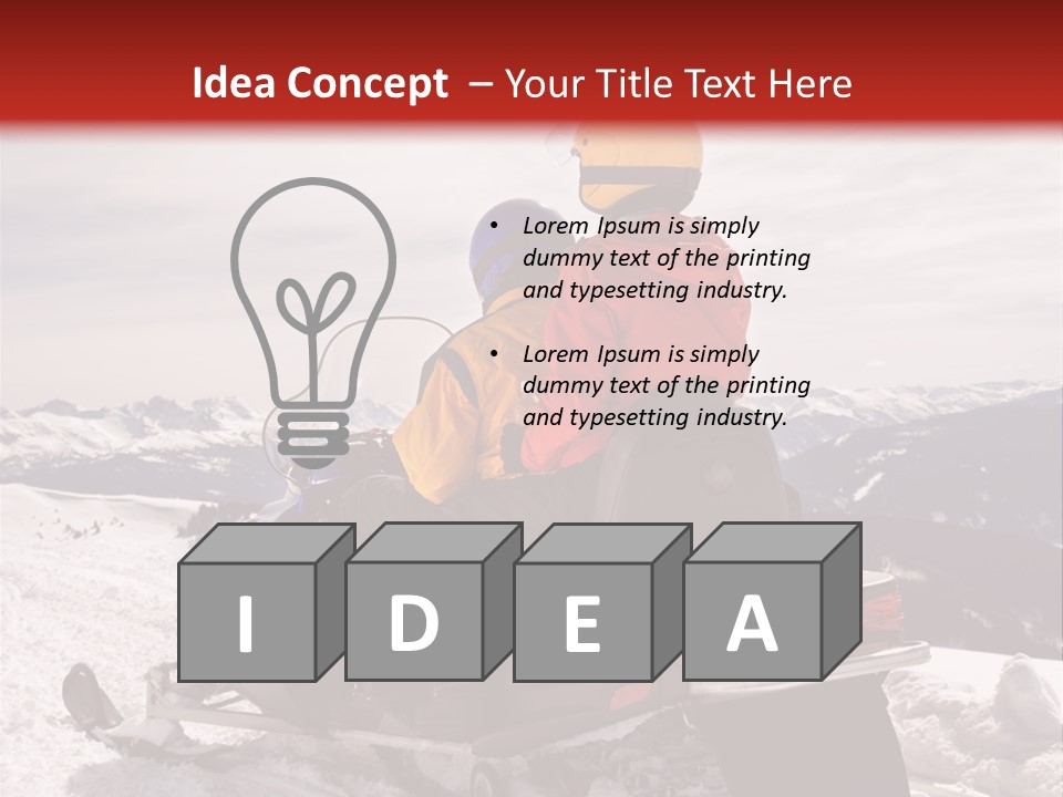 Man And Woman Riding On Snowmobile In Snowy Mountainous Terrain. PowerPoint Template