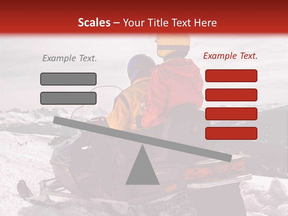 Man And Woman Riding On Snowmobile In Snowy Mountainous Terrain. PowerPoint Template