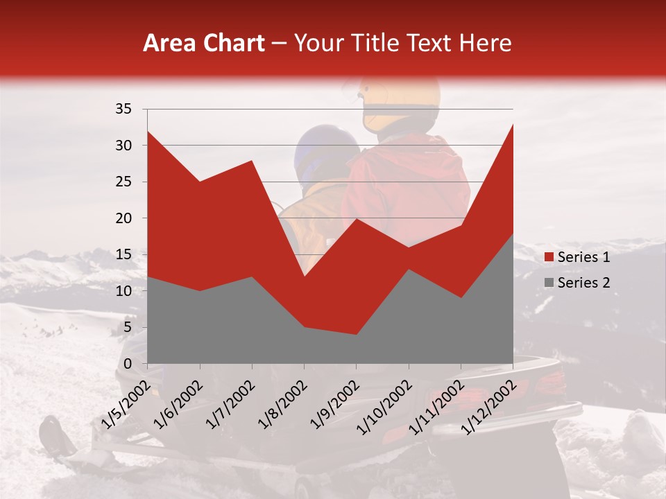 Man And Woman Riding On Snowmobile In Snowy Mountainous Terrain. PowerPoint Template