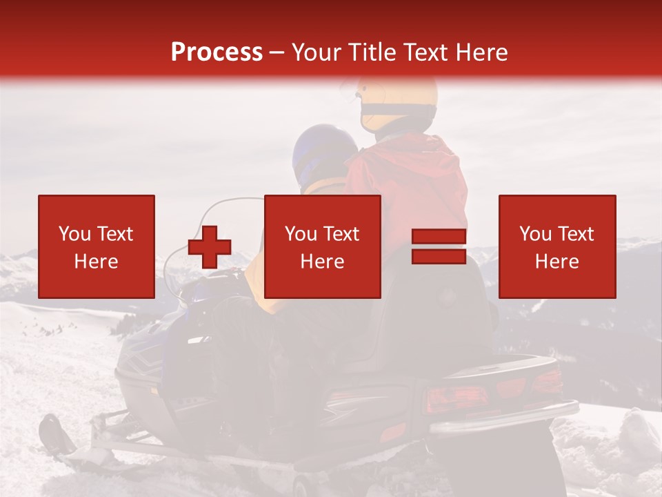 Man And Woman Riding On Snowmobile In Snowy Mountainous Terrain. PowerPoint Template