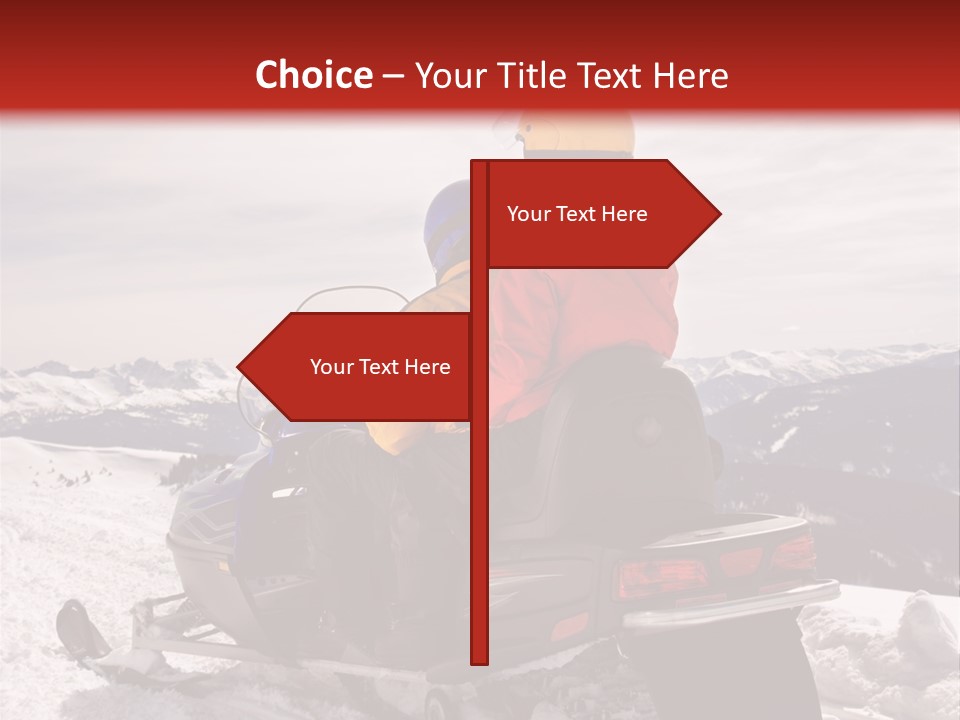 Man And Woman Riding On Snowmobile In Snowy Mountainous Terrain. PowerPoint Template