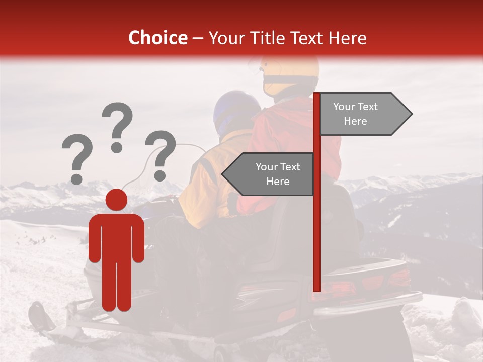 Man And Woman Riding On Snowmobile In Snowy Mountainous Terrain. PowerPoint Template