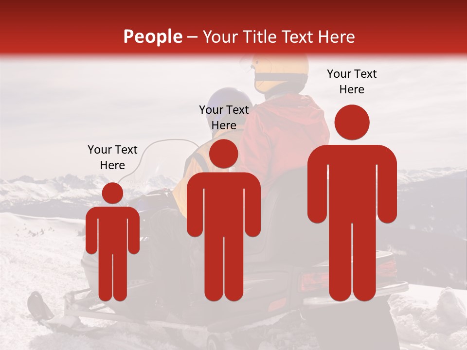 Man And Woman Riding On Snowmobile In Snowy Mountainous Terrain. PowerPoint Template