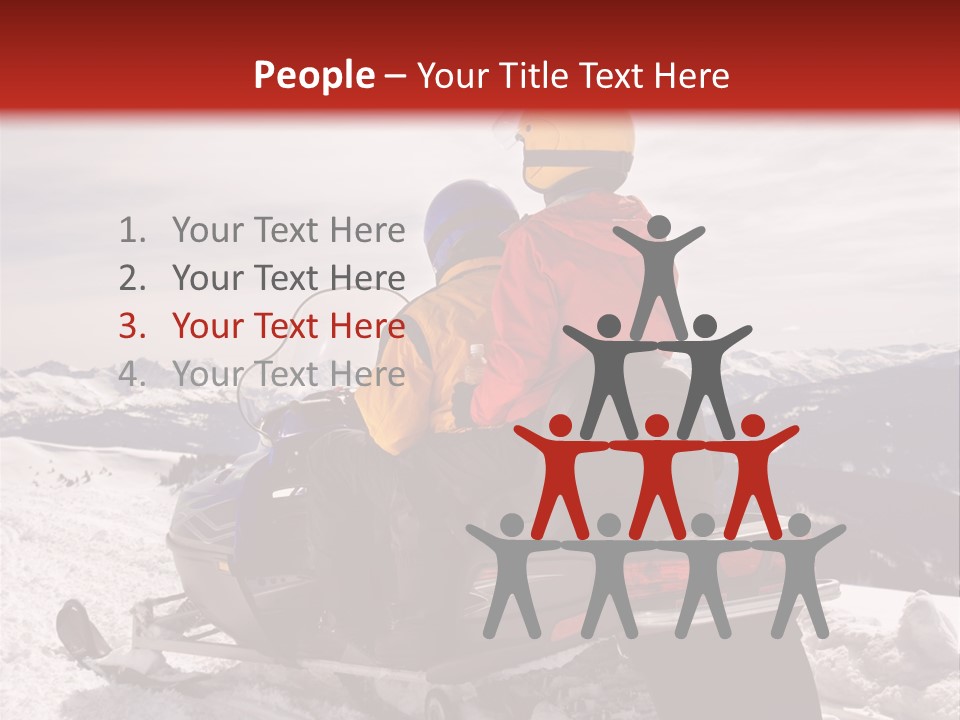 Man And Woman Riding On Snowmobile In Snowy Mountainous Terrain. PowerPoint Template