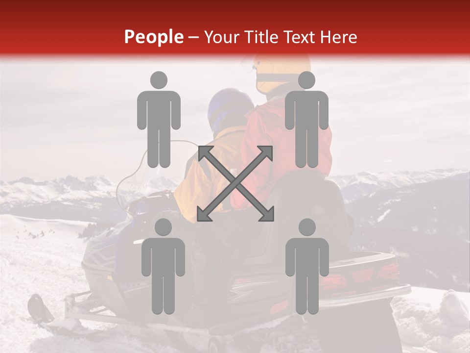 Man And Woman Riding On Snowmobile In Snowy Mountainous Terrain. PowerPoint Template