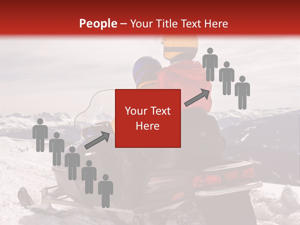 Man And Woman Riding On Snowmobile In Snowy Mountainous Terrain. PowerPoint Template