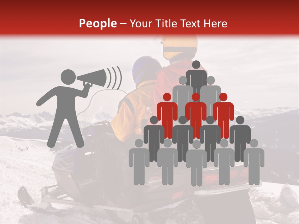 Man And Woman Riding On Snowmobile In Snowy Mountainous Terrain. PowerPoint Template