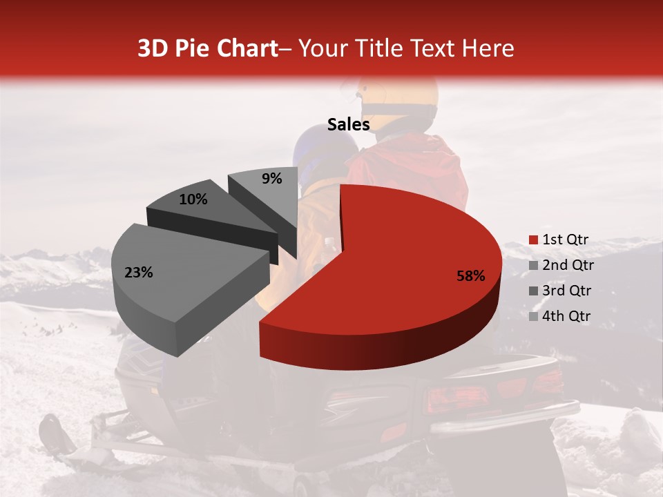 Man And Woman Riding On Snowmobile In Snowy Mountainous Terrain. PowerPoint Template