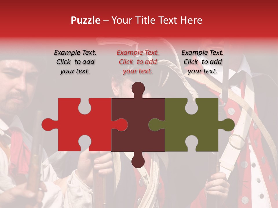 Three Continental Regular Soldiers Stand In Formation Before Battle. PowerPoint Template