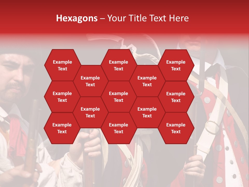 Three Continental Regular Soldiers Stand In Formation Before Battle. PowerPoint Template