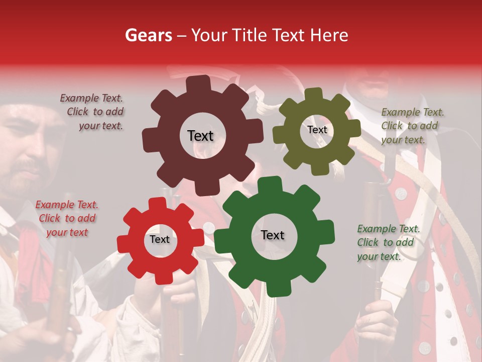Three Continental Regular Soldiers Stand In Formation Before Battle. PowerPoint Template