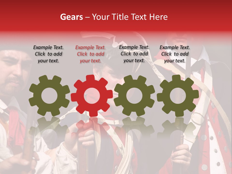 Three Continental Regular Soldiers Stand In Formation Before Battle. PowerPoint Template