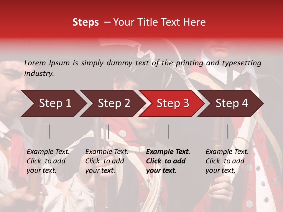 Three Continental Regular Soldiers Stand In Formation Before Battle. PowerPoint Template