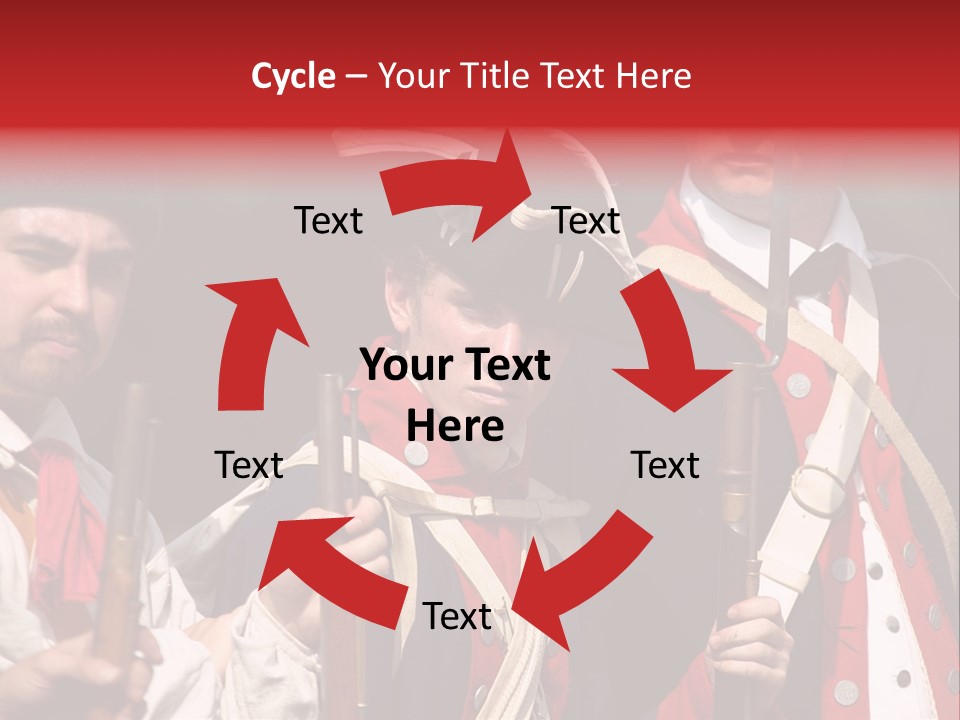 Three Continental Regular Soldiers Stand In Formation Before Battle. PowerPoint Template