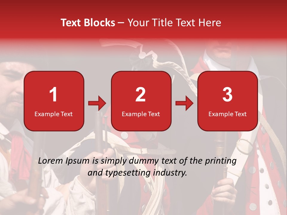 Three Continental Regular Soldiers Stand In Formation Before Battle. PowerPoint Template