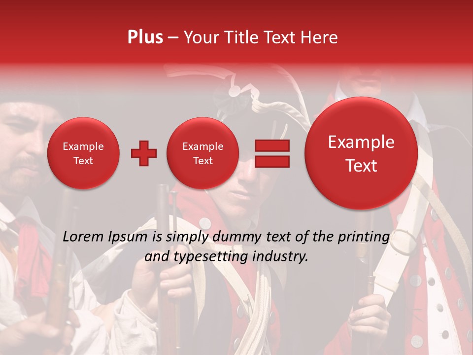 Three Continental Regular Soldiers Stand In Formation Before Battle. PowerPoint Template