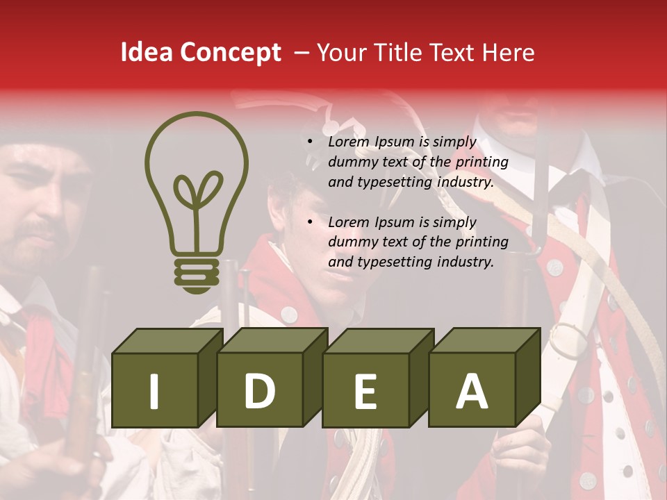 Three Continental Regular Soldiers Stand In Formation Before Battle. PowerPoint Template