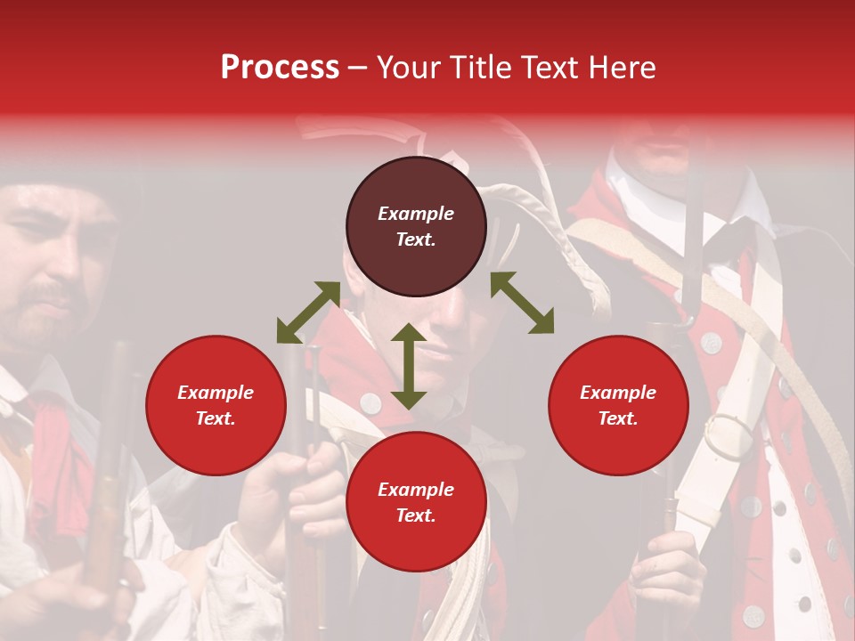 Three Continental Regular Soldiers Stand In Formation Before Battle. PowerPoint Template