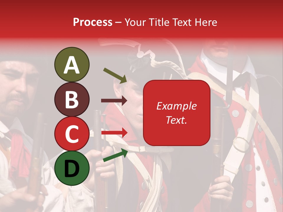 Three Continental Regular Soldiers Stand In Formation Before Battle. PowerPoint Template