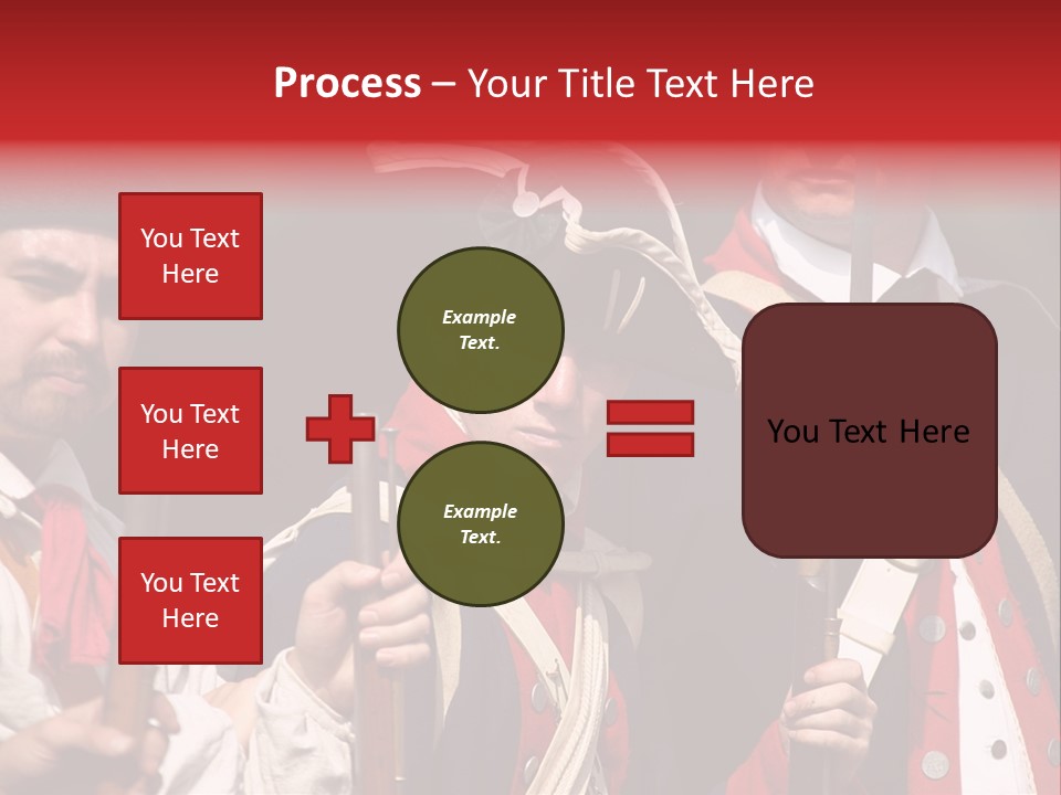 Three Continental Regular Soldiers Stand In Formation Before Battle. PowerPoint Template