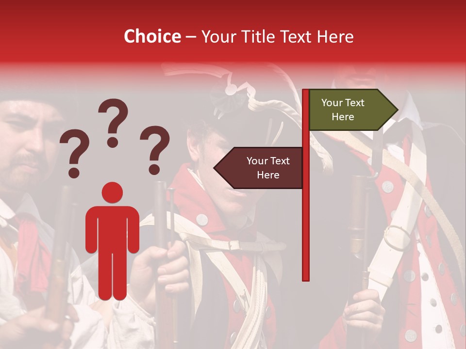 Three Continental Regular Soldiers Stand In Formation Before Battle. PowerPoint Template