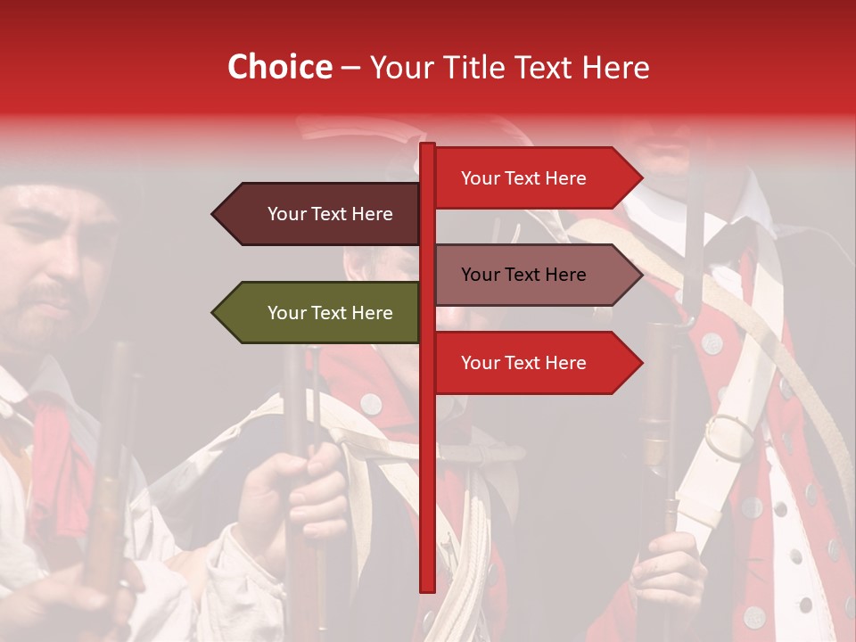 Three Continental Regular Soldiers Stand In Formation Before Battle. PowerPoint Template