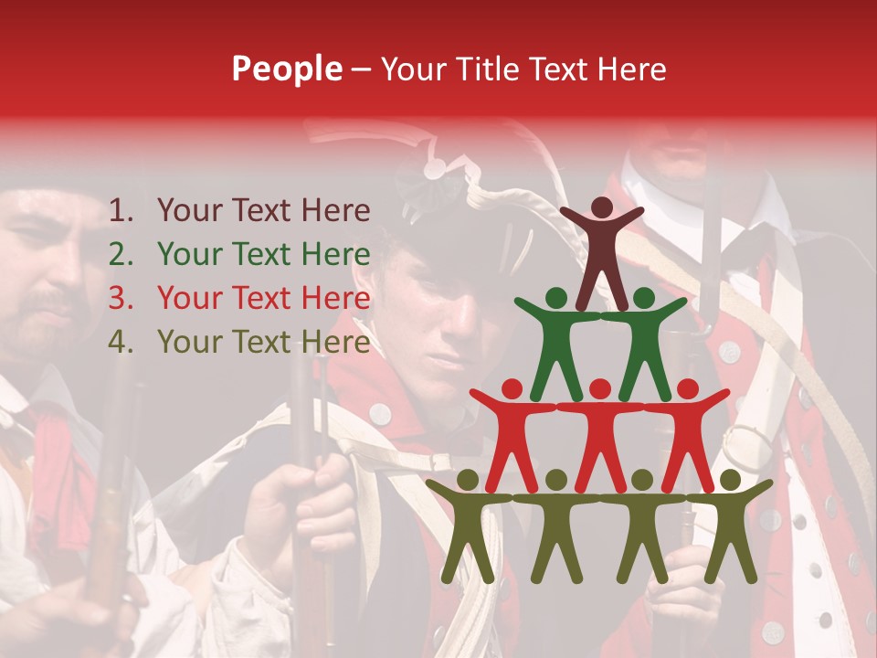 Three Continental Regular Soldiers Stand In Formation Before Battle. PowerPoint Template