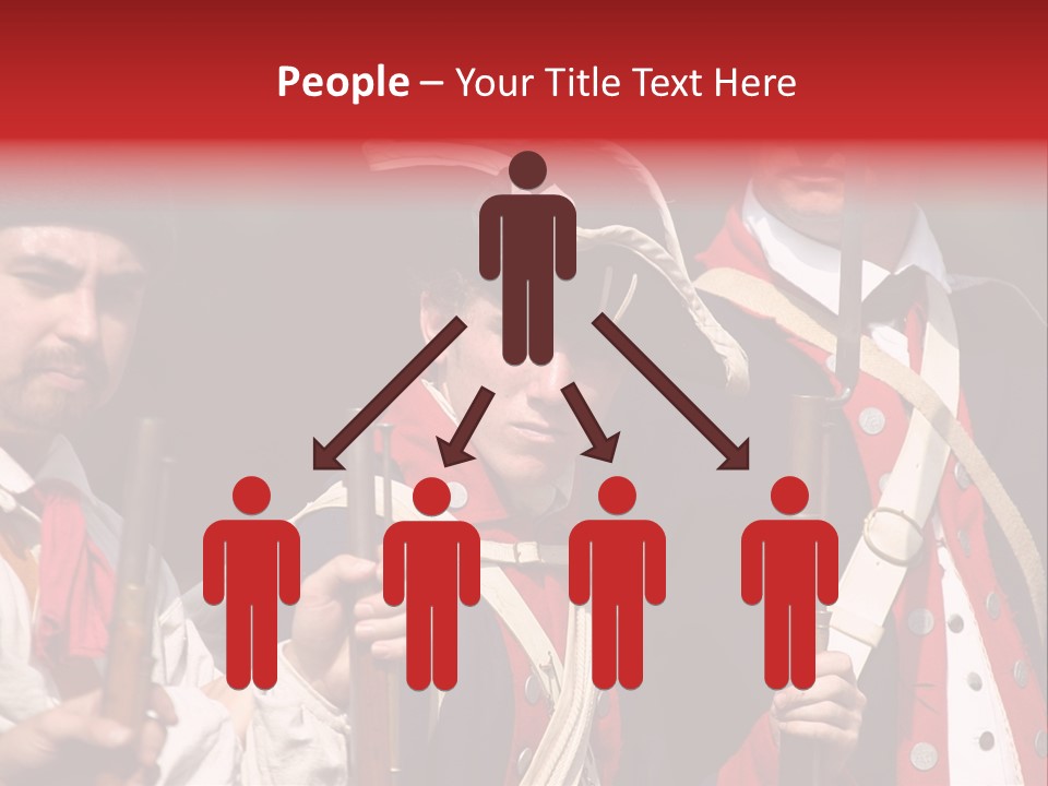 Three Continental Regular Soldiers Stand In Formation Before Battle. PowerPoint Template