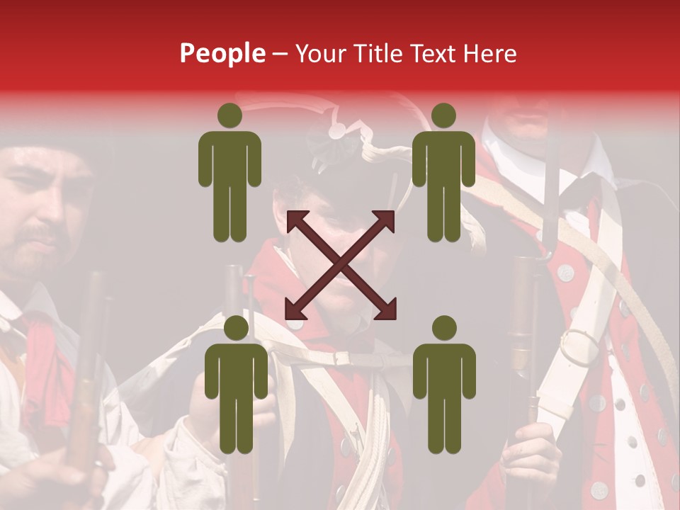 Three Continental Regular Soldiers Stand In Formation Before Battle. PowerPoint Template