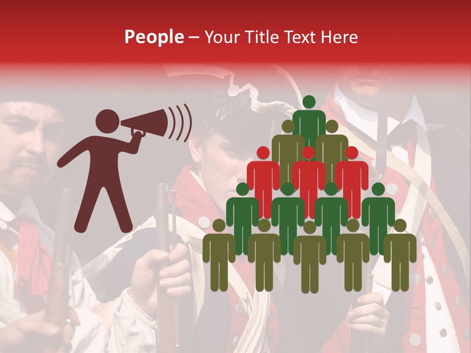 Three Continental Regular Soldiers Stand In Formation Before Battle. PowerPoint Template