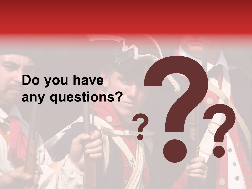 Three Continental Regular Soldiers Stand In Formation Before Battle. PowerPoint Template