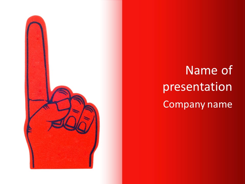 Blank Foam Finger Making The "We're Number 1 Symbol" In Red And Blue, Add Text To The Hand Or Above Hand, - Lots Of Copy Space PowerPoint Template