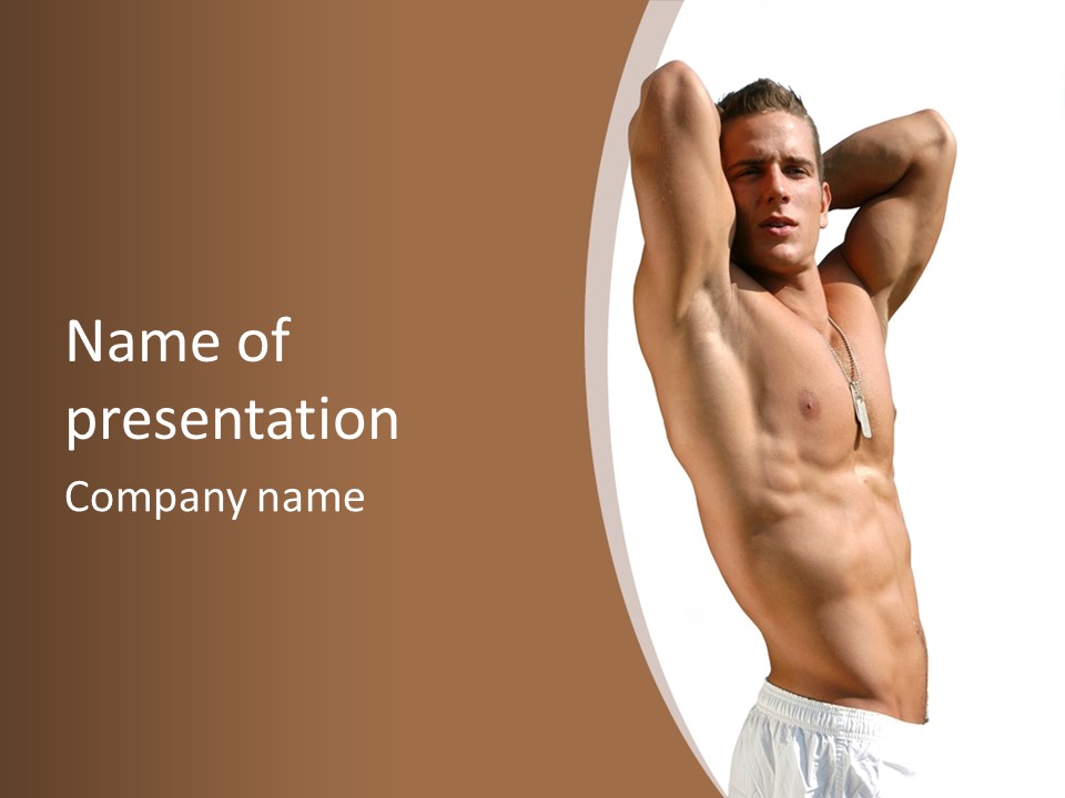 Muscular Y Man With Army Tags Isolated On White PowerPoint Template