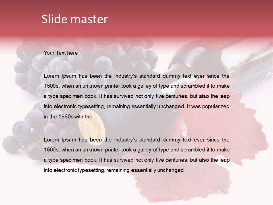 Blue Wine With Bottle And Grapes PowerPoint Template