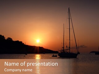 Silhouettes Of Sailboat At Sunset, Ibiza PowerPoint Template