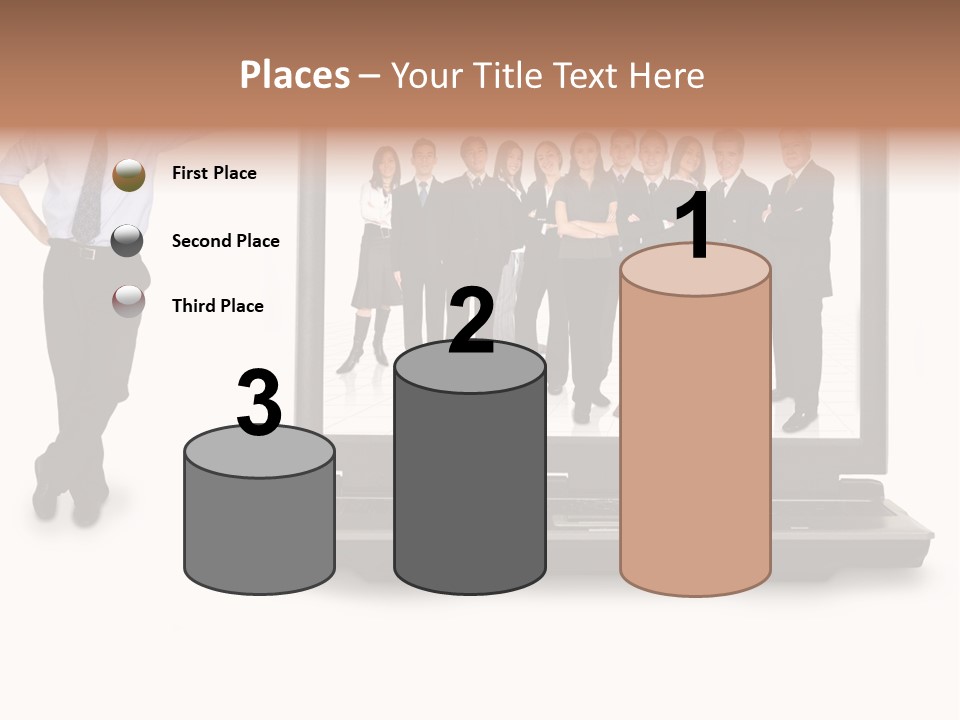 Business Online Team In A Laptop Computer With A Businessman Next To It PowerPoint Template